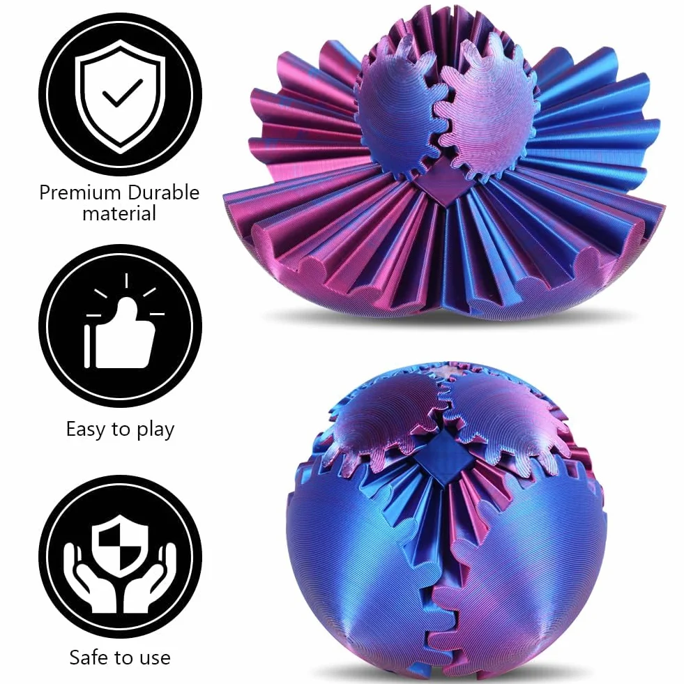 Ainiv Z nadrukiem 3D Gear Ball Fidget, wirowa piłka Fidget Toy, steampunk Whirling Wonder Fidget, antystresowe zabawki dla dzieci, dorosłych, Czerwony Niebieski - 8 cm