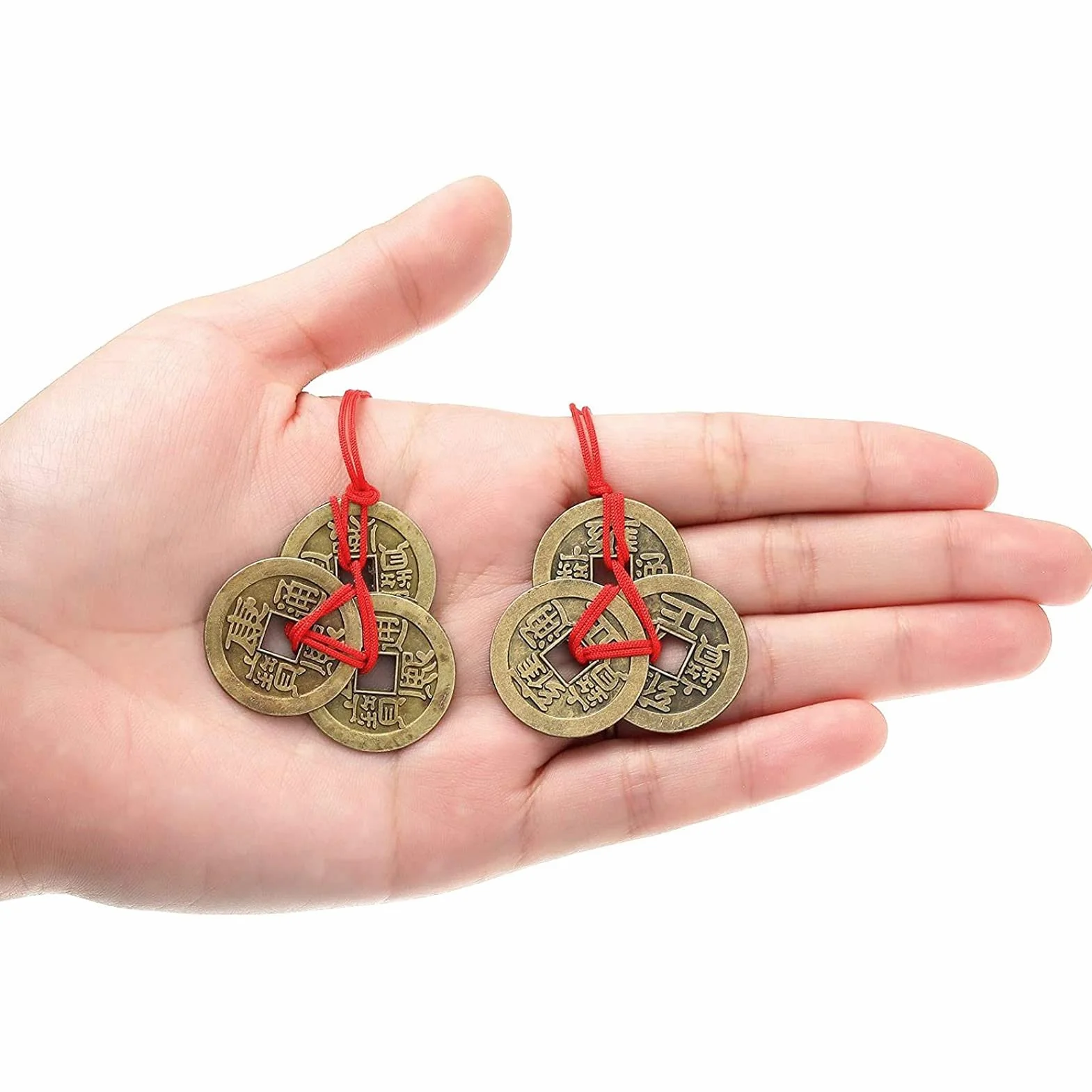 Risegun Chińskie Monety Szczęścia, Feng Shui Monety I-Ching Chińskie Monety Szczęście Monety Feng Shui Ching Tradycyjne monety Czerwone Druty dla(10)