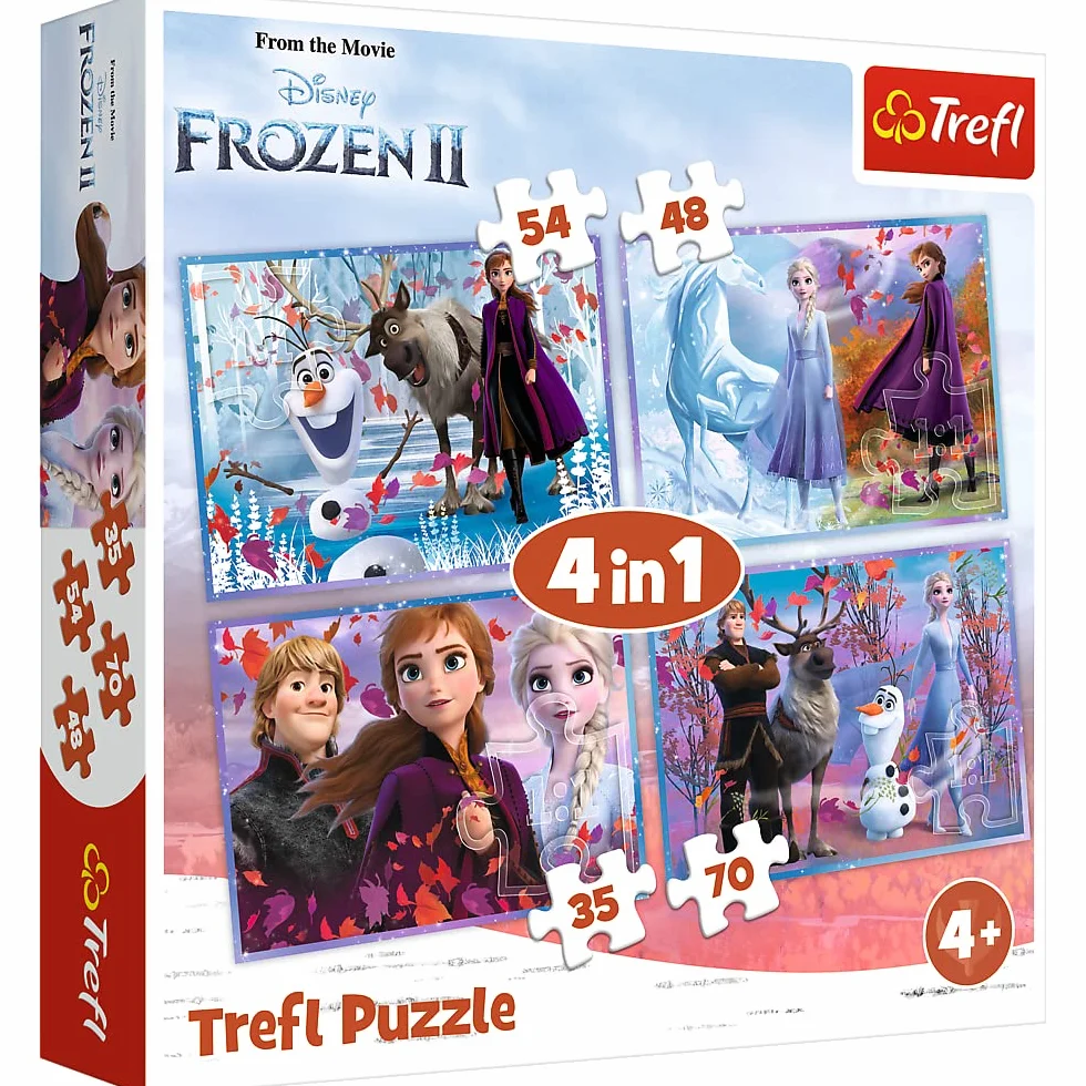 Trefl Podróż w Nieznane Puzzle 4 w 1 Disney Frozen 2 o Wysokiej Jakości Nadruku dla Dzieci od 4 lat