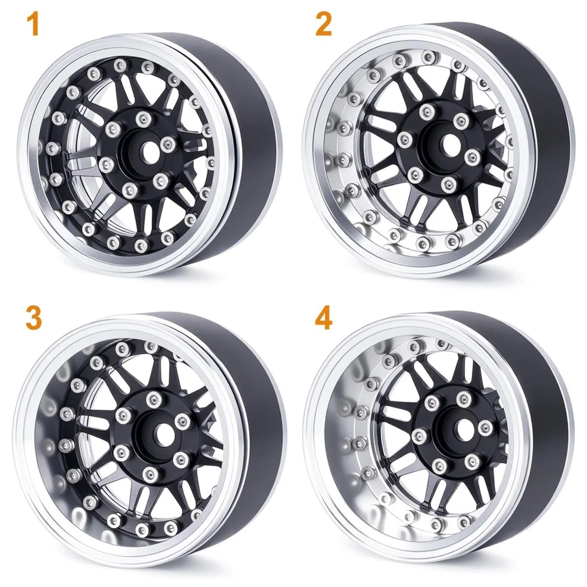 1,9" CNC Aluminium Beadlock felgi do 1/10 RC Crawler Axial SCX10 TRX4 TRX6 Gen8 Upgrade Parts (Black)