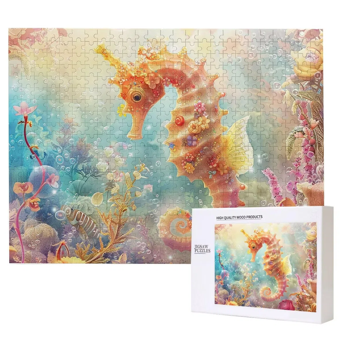 Puzzle 2000 sztuk, puzzle dla dorosłych, niemożliwe, trudne, wyzwanie, gry logiczne DIY dla całej rodziny, prezenty dla kobiet, prezenty dla mężczyzn, kreatywne hobby, temat: konik morski ocean K0F