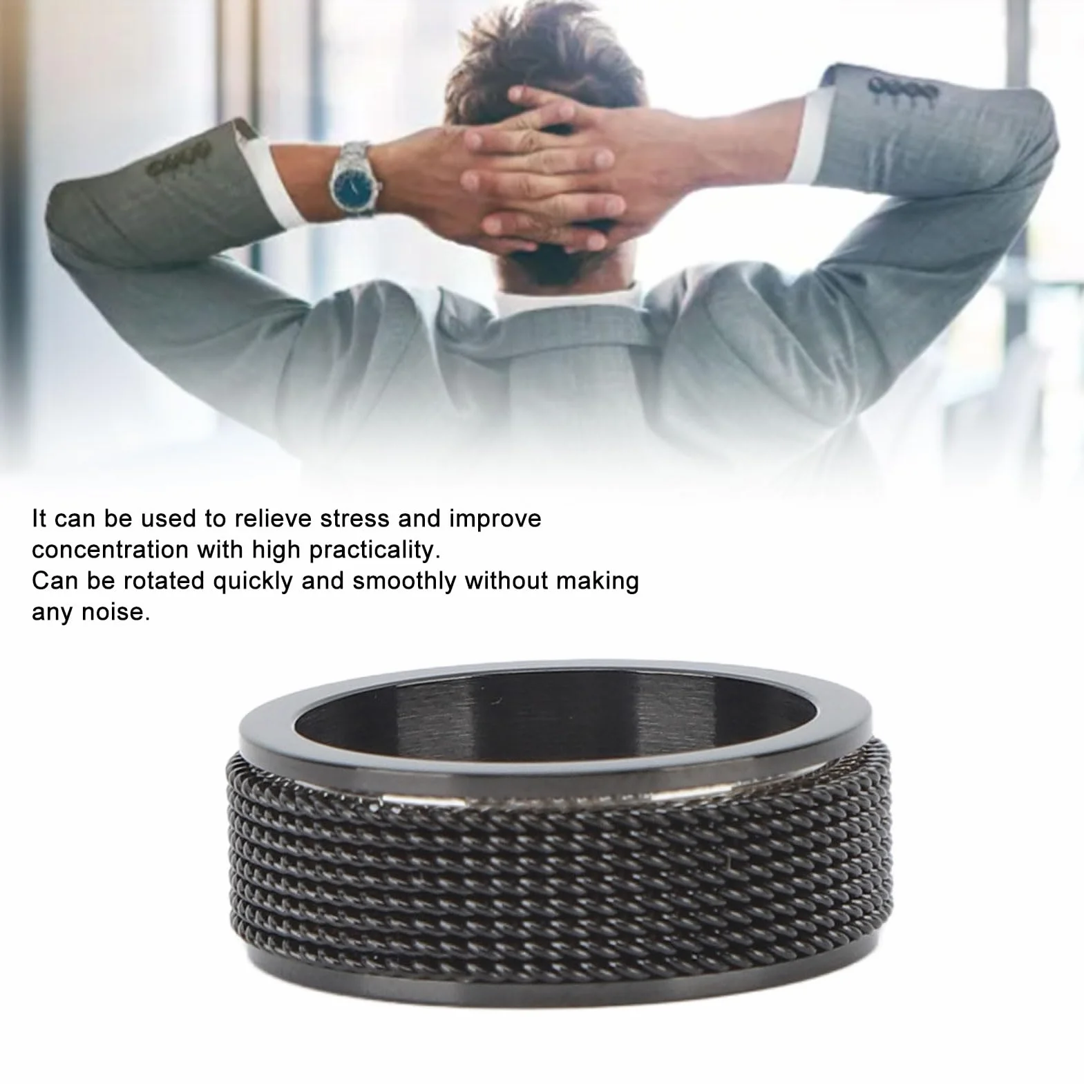 8MM Męski pierścień Niepokoju, Fidget Rings na Niepokój Spinning Fidget Toy Ring, ADHD Stress Relief Ring Spinner Ring Urodzinowe Prezenty dla Nastoletnich Chłopców (8)