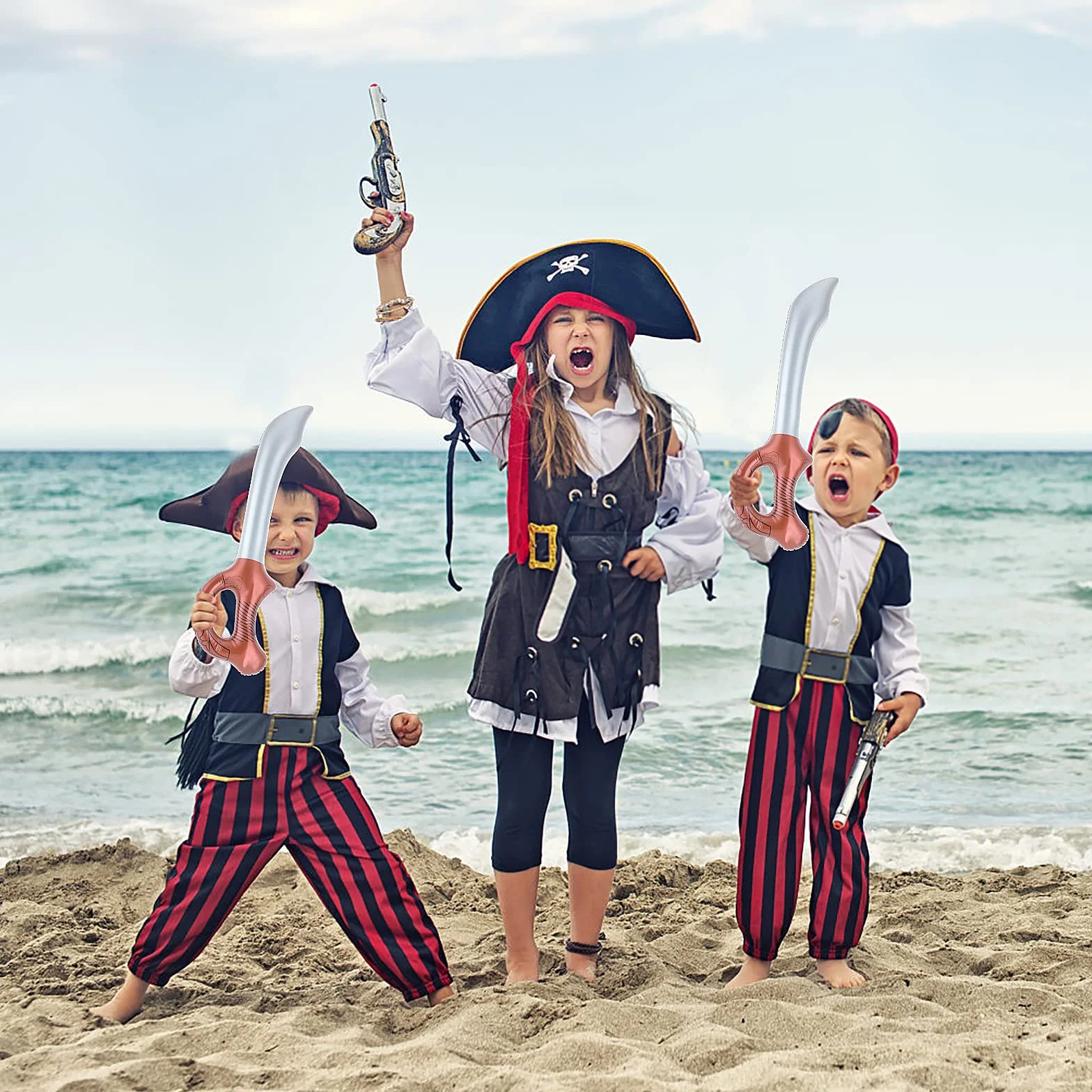 Cobee Nadmuchiwane miecze pirackie, 4 sztuki nadmuchiwanych zabawek na imprezę tematyczną piratów, urodziny, basen, Cosplay, imprezę, akcesoria kostiumowe, rekwizyty sceniczne, zabawki wodne