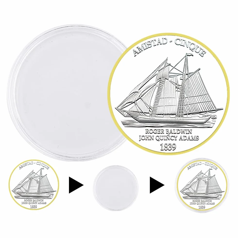 1839 AMISTAD Cinque Sailing Challenge Coin Roger Baldwin Metalowy pamiątkowy medal kolekcja