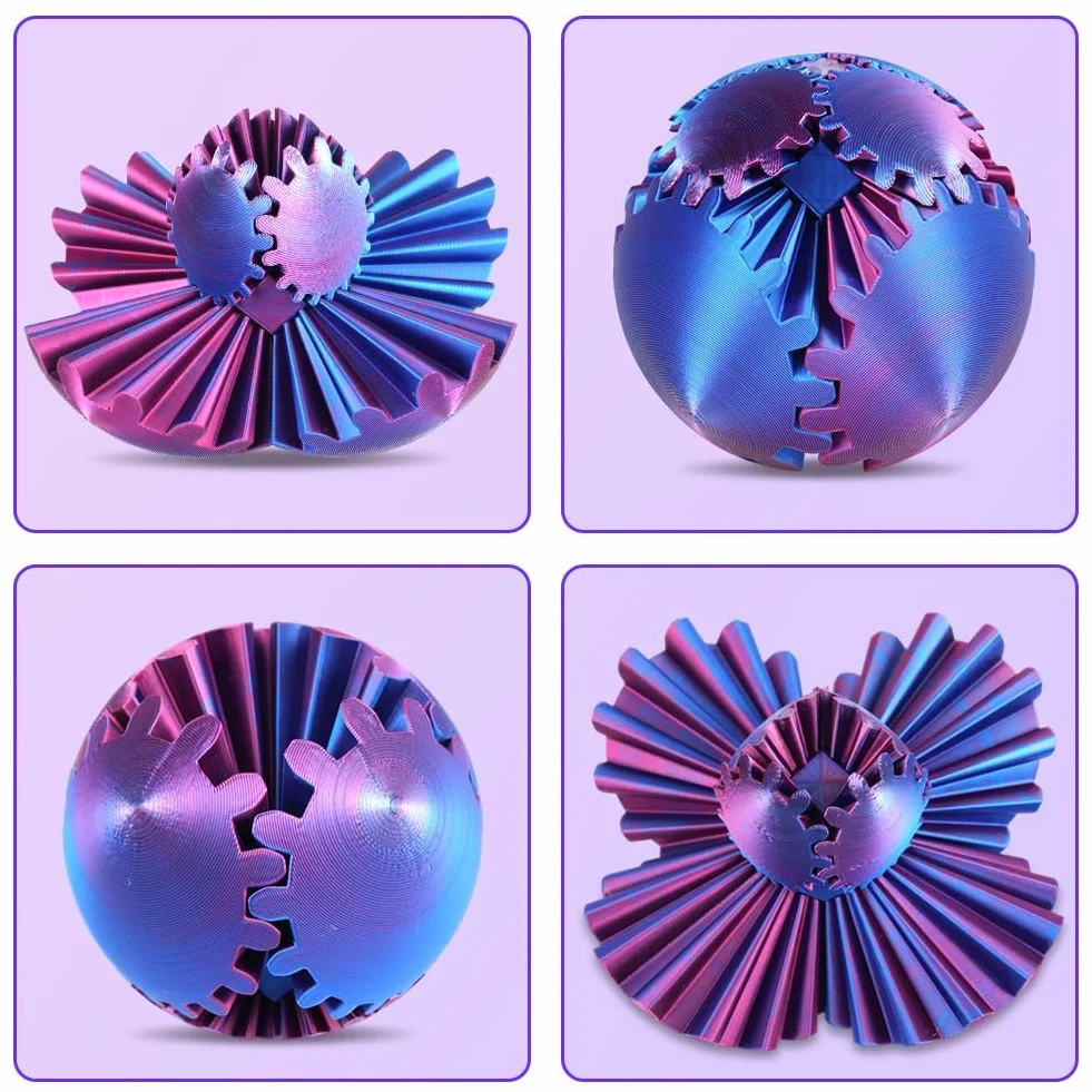 Ainiv Z nadrukiem 3D Gear Ball Fidget, wirowa piłka Fidget Toy, steampunk Whirling Wonder Fidget, antystresowe zabawki dla dzieci, dorosłych, Czerwony Niebieski - 8 cm