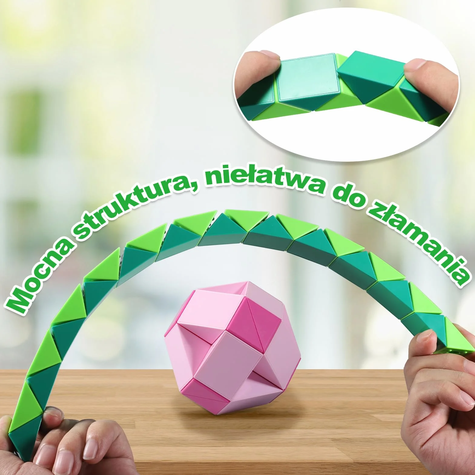 Magic Snake Cube, 2 Pack 24 części Twists Puzzle Party Favours Gifts, Educational Creative Fidget Toys for Kids/Adults (Zielony i różowy), TG22DC086