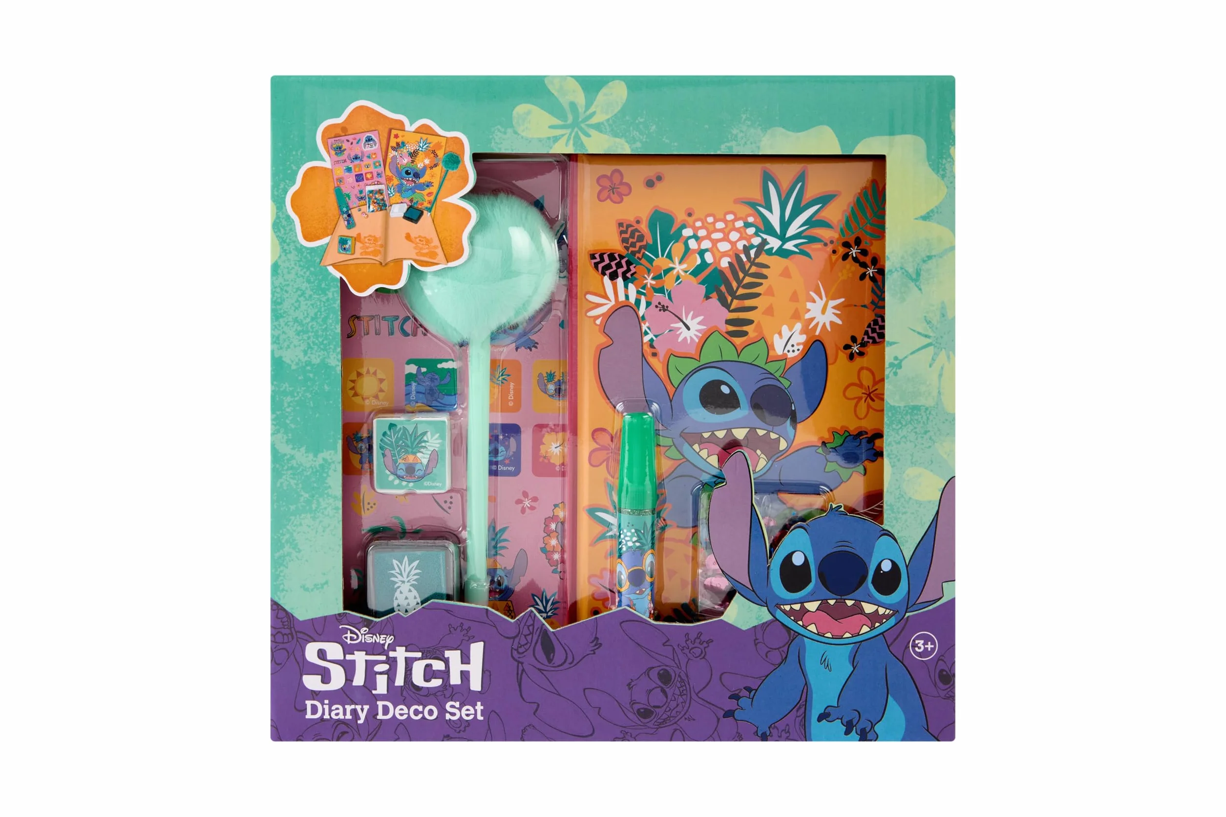 Disney Stitch zestaw do pamiętnika dla dzieci, super zestaw do dekoracji dziennika z naklejkami, znaczkami i brokatem, kreatywny prezent dla dziewczynek od 3 lat, pamiętnik DIY z długopisem