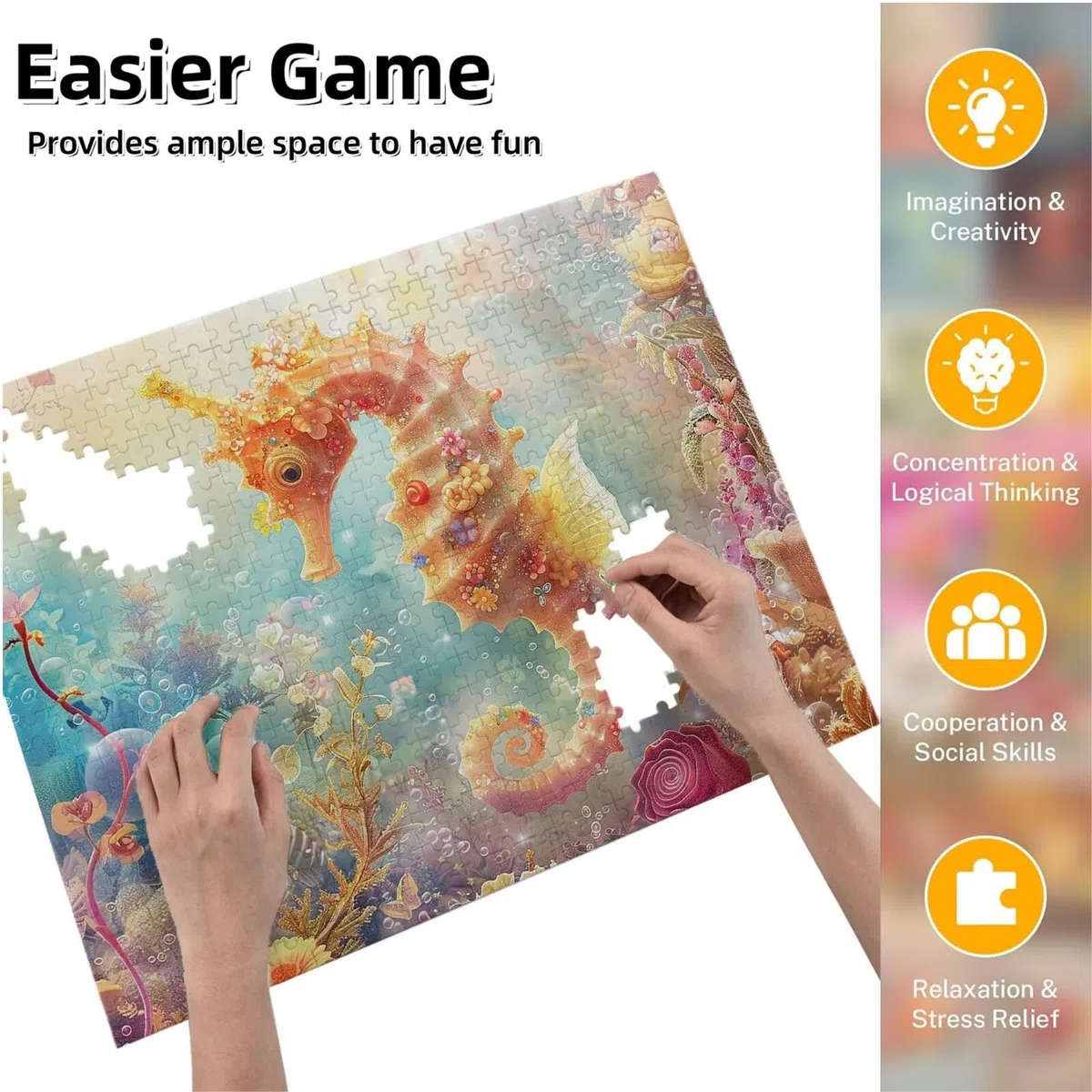 Puzzle 2000 sztuk, puzzle dla dorosłych, niemożliwe, trudne, wyzwanie, gry logiczne DIY dla całej rodziny, prezenty dla kobiet, prezenty dla mężczyzn, kreatywne hobby, temat: konik morski ocean K0F