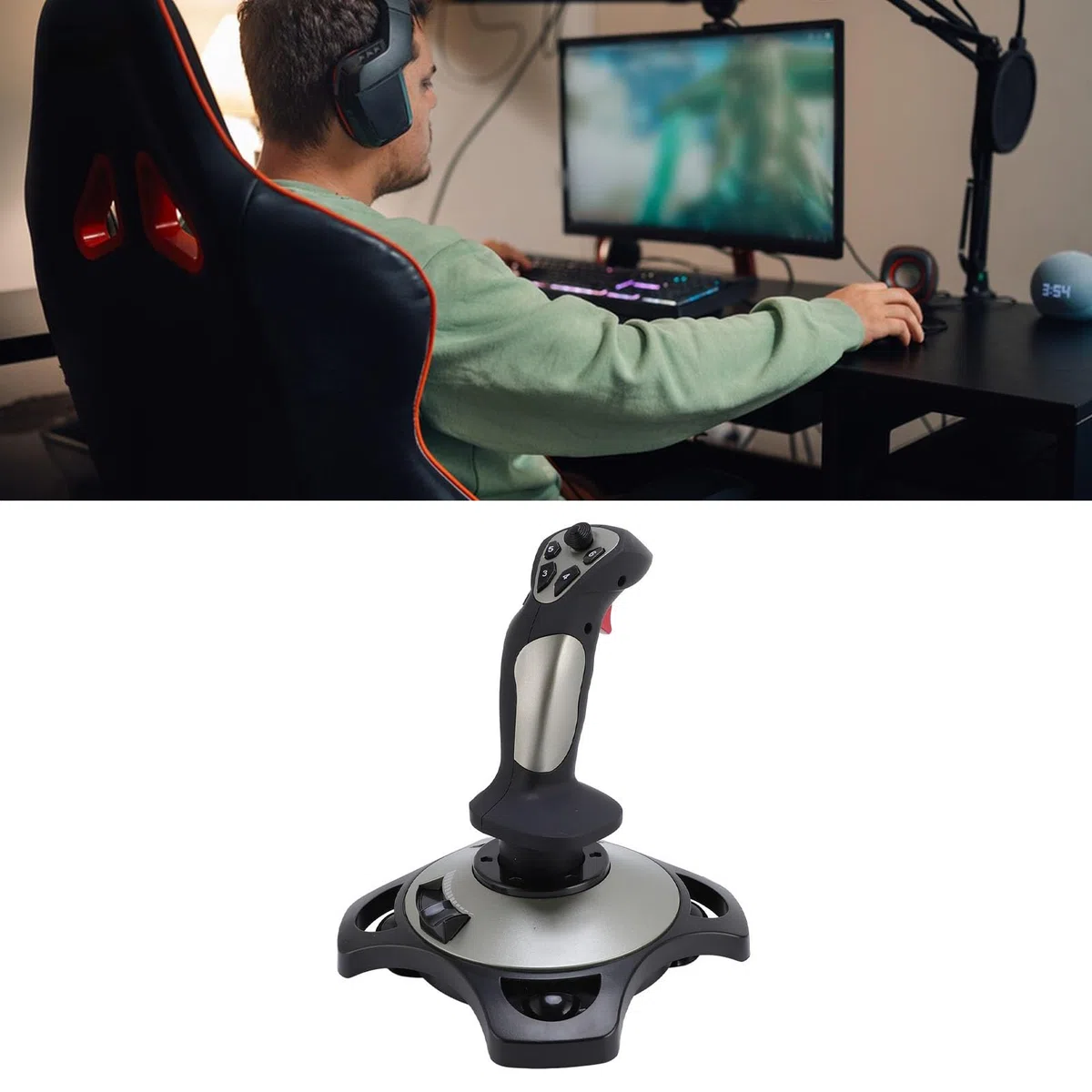 Cocoarm Kontroler Typu Joystick do Symulatora Lotu, Drążek Kierowniczy ABS USB z Wibracjami, Sterowanie 4 Osiami, 12 Programowalnych Przycisków i Przepustnica do Gier Lotniczych na PC w Systemie 7 8