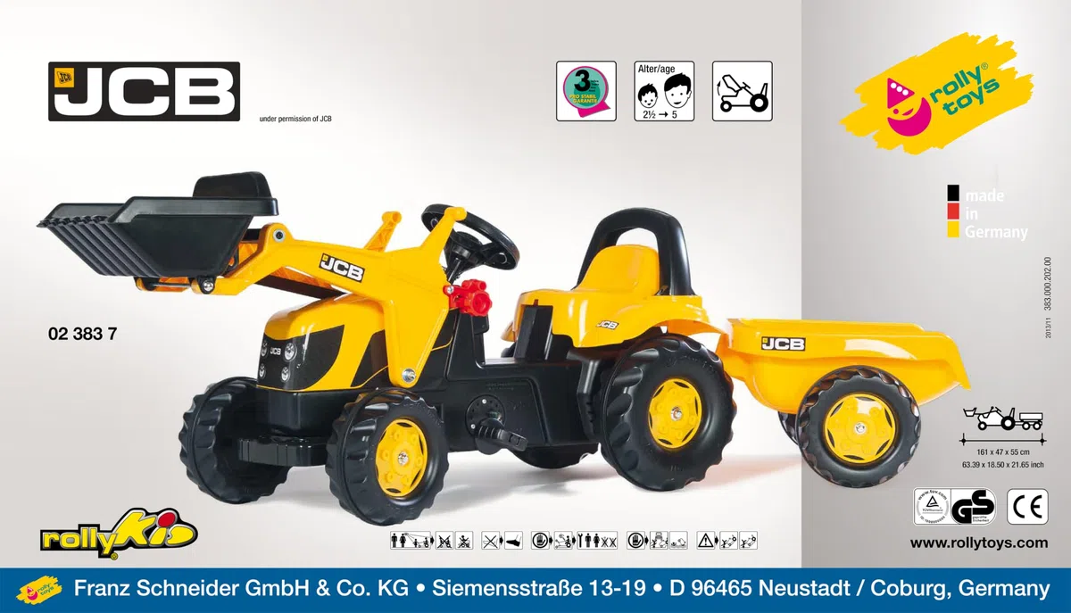 Rolly Toys Rolly Kid JCB traktor z ładowaniem czołowym i przyczepą