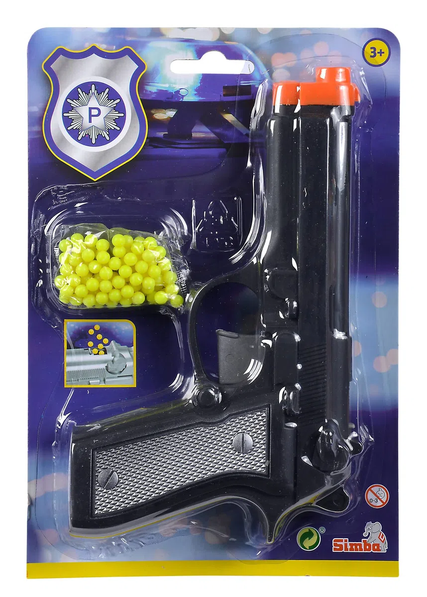 Simba 108022556 – pistolet kulowy z amunicją, 3-krotne sortowanie, tylko jeden artykuł, 100 bombek, 21 cm, pistolet dla dzieci od 3 lat