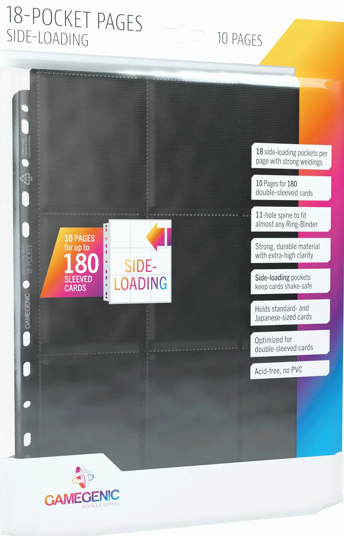 Gamegenic, Sideloading 18-Pocket Pages 10pcs pack Black