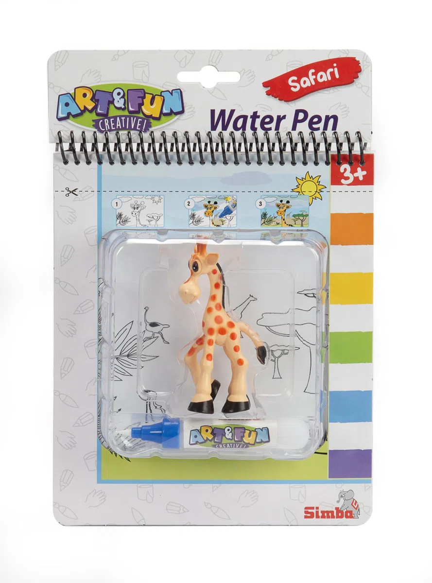 Simba 106334635 Art und Fun Water Pen Safari kolorowanka, żyrafa 9 cm, pędzel wodny, 4 magiczne strony, każdy 17 x 19 cm, od 3 lat