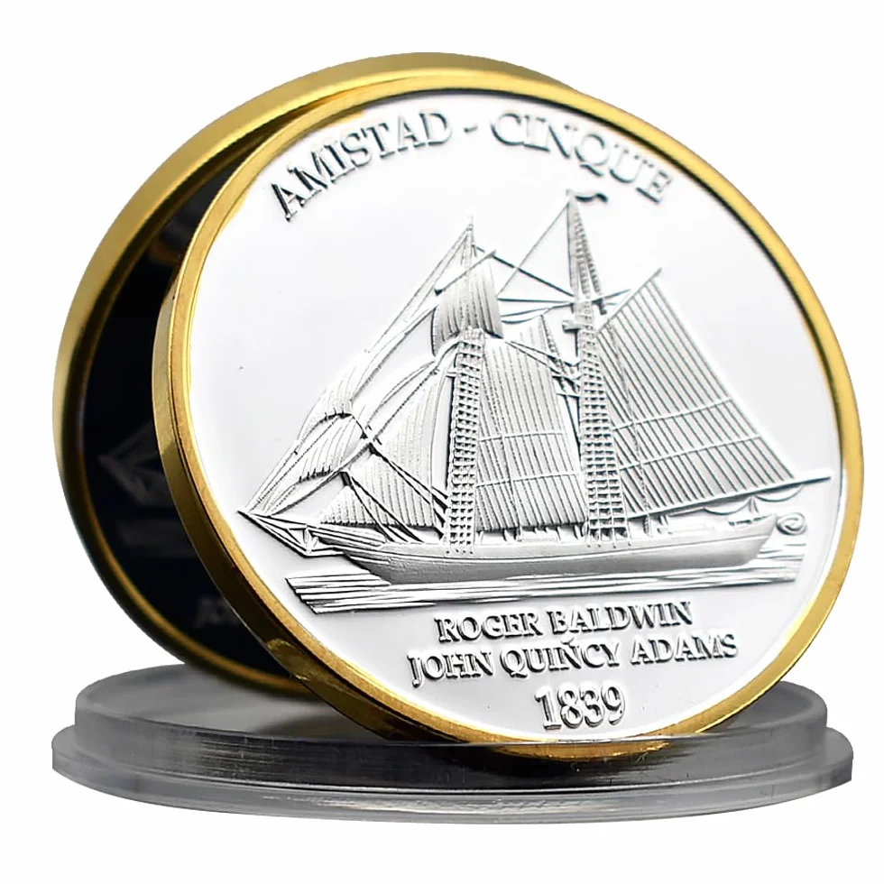 1839 AMISTAD Cinque Sailing Challenge Coin Roger Baldwin Metalowy pamiątkowy medal kolekcja