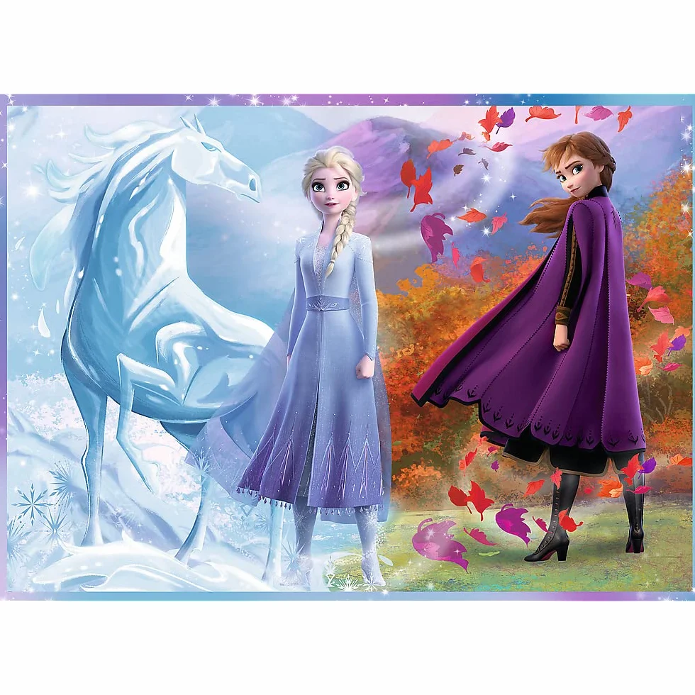 Trefl Podróż w Nieznane Puzzle 4 w 1 Disney Frozen 2 o Wysokiej Jakości Nadruku dla Dzieci od 4 lat