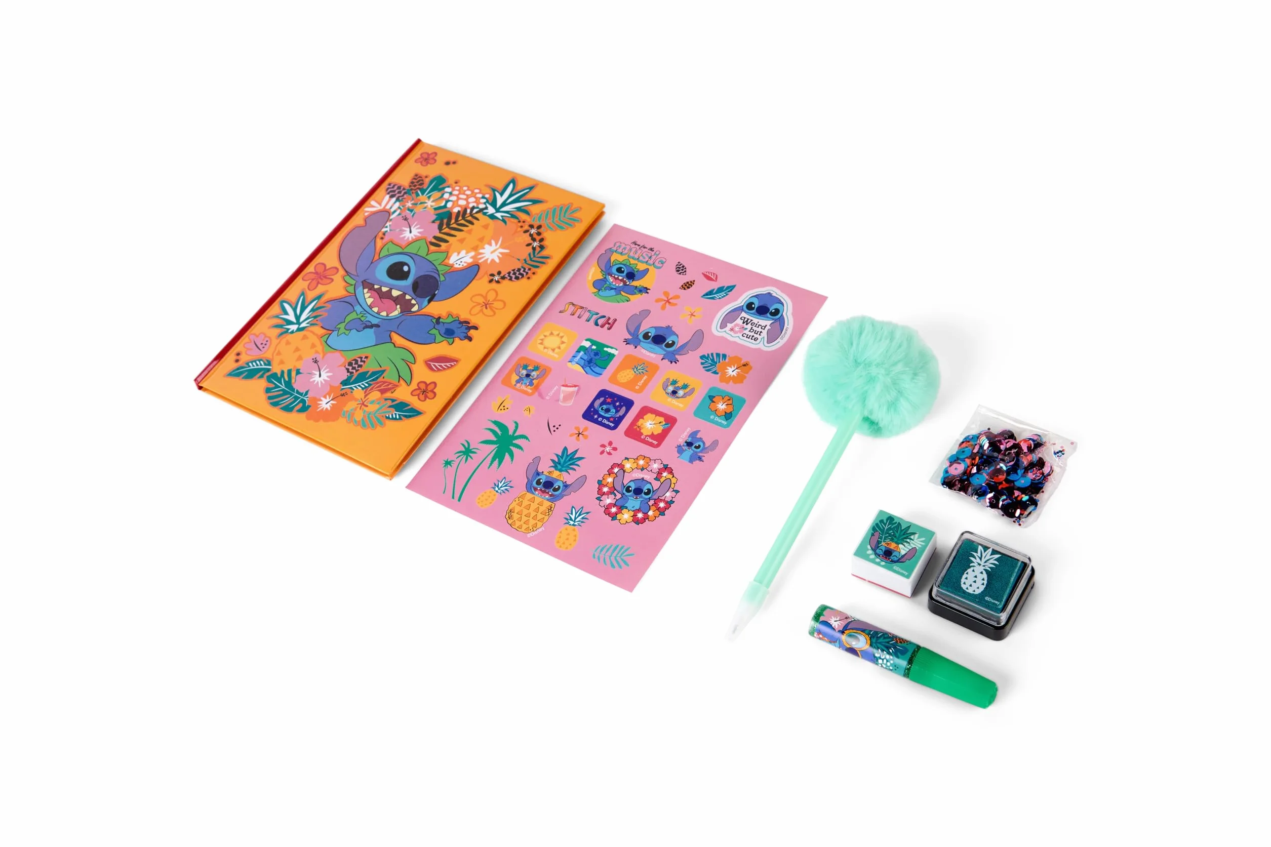 Disney Stitch zestaw do pamiętnika dla dzieci, super zestaw do dekoracji dziennika z naklejkami, znaczkami i brokatem, kreatywny prezent dla dziewczynek od 3 lat, pamiętnik DIY z długopisem