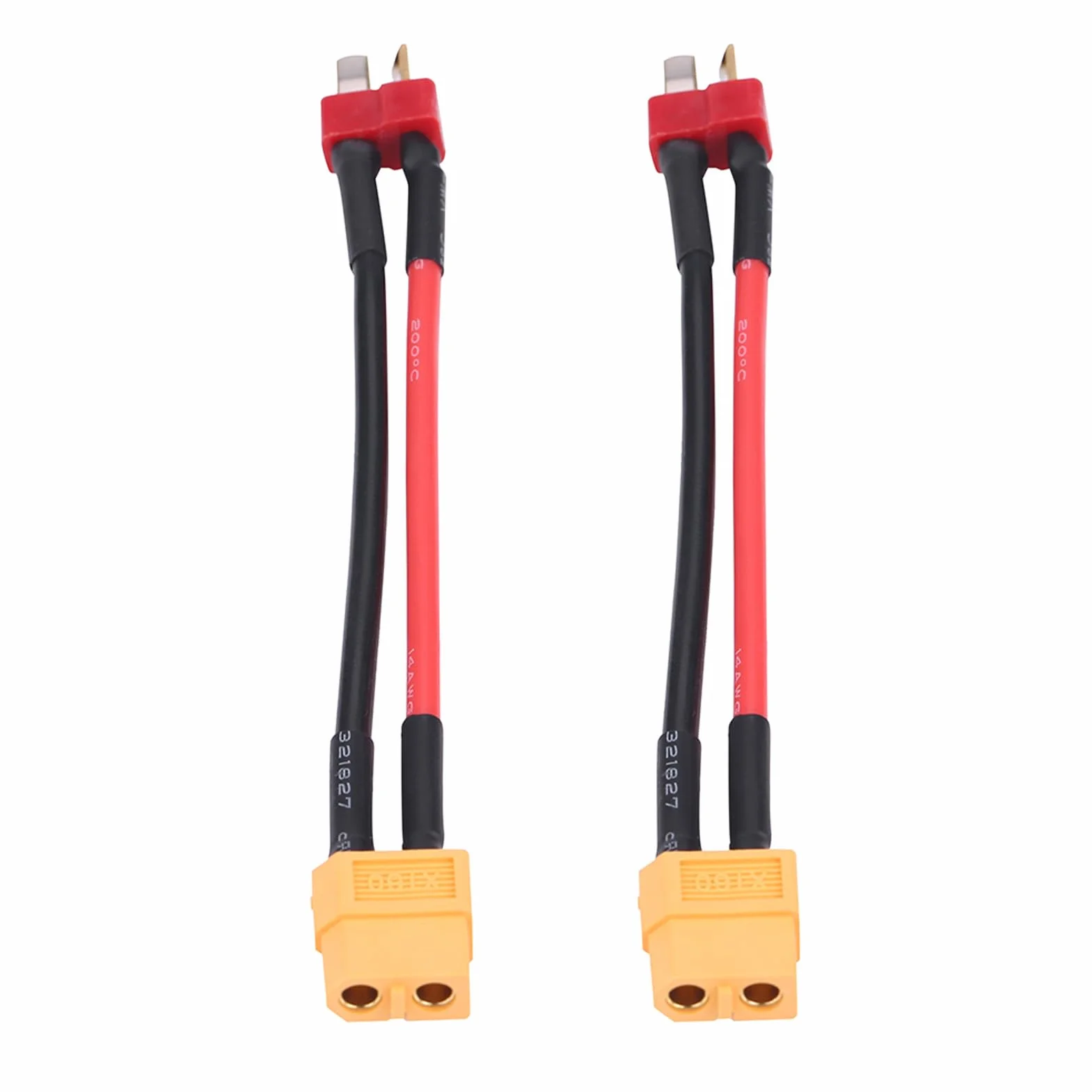 2 szt. XT60 do T adapter kabel przyłączeniowy 4 typy do RC Helicopter XT60 Lipo bateria wtyczka ładowanie 14AWG 10 cm (T Plug Male to XT60 żeński)