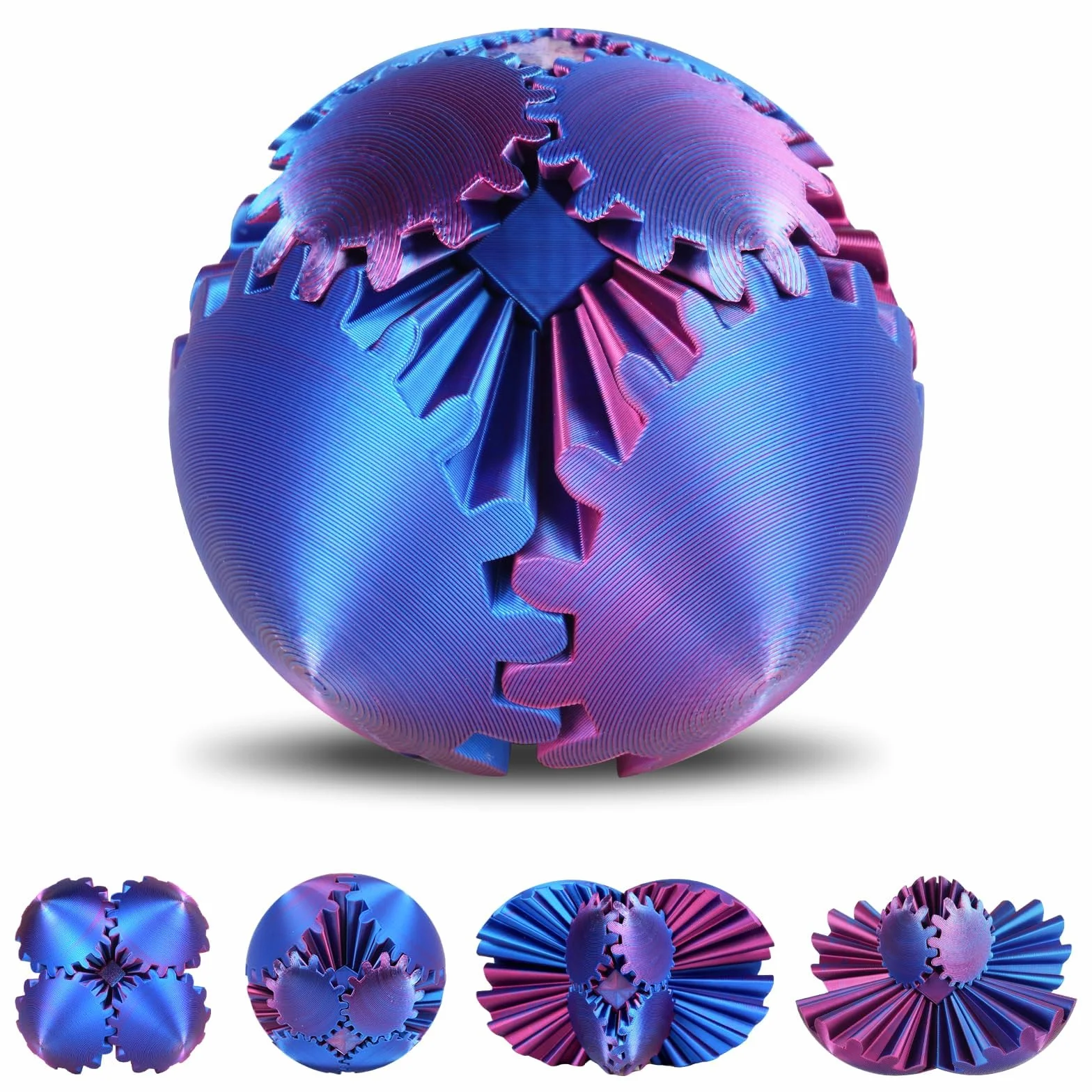 Ainiv Z nadrukiem 3D Gear Ball Fidget, wirowa piłka Fidget Toy, steampunk Whirling Wonder Fidget, antystresowe zabawki dla dzieci, dorosłych, Czerwony Niebieski - 8 cm